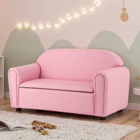 Pink 2-In-1 Children's Sofa For Two With Storage