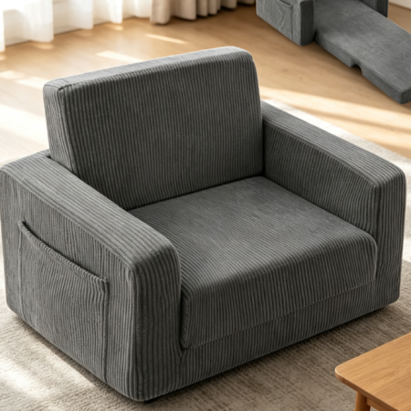 Grey Corduroy 2-In-1 Convertible Children's Sofa