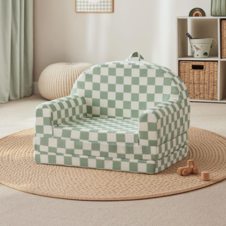 Sage Green Plaid 2-In-1 Soft Children's Sofa